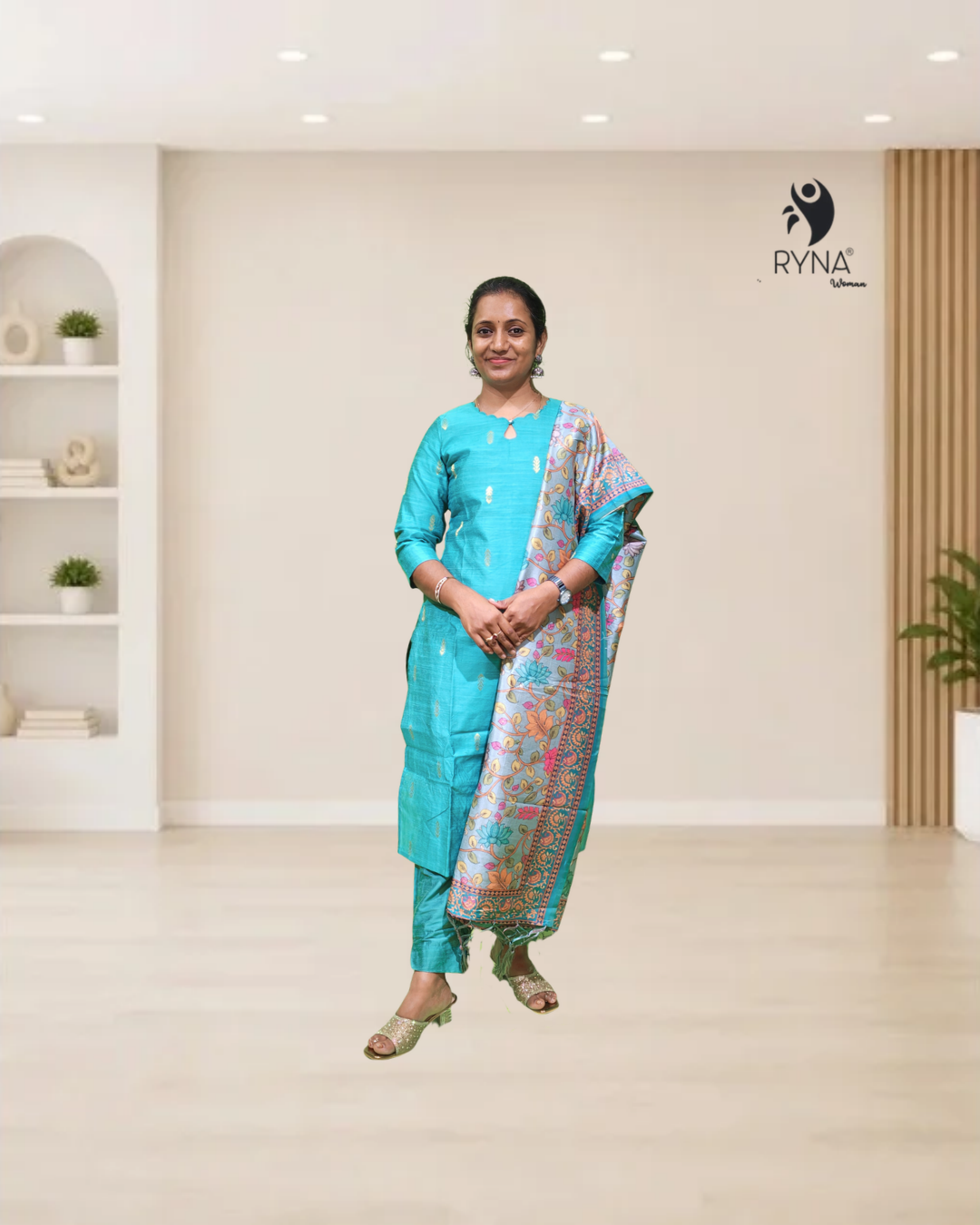 3 Pcs Rawsilk Kurti Set