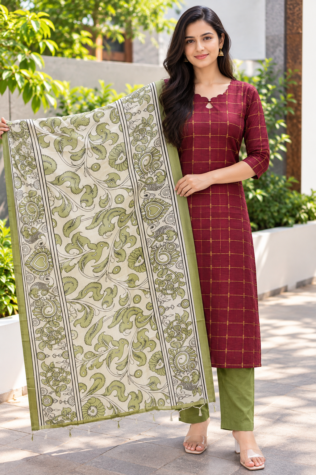 3 Pcs Rawsilk Kurti Set