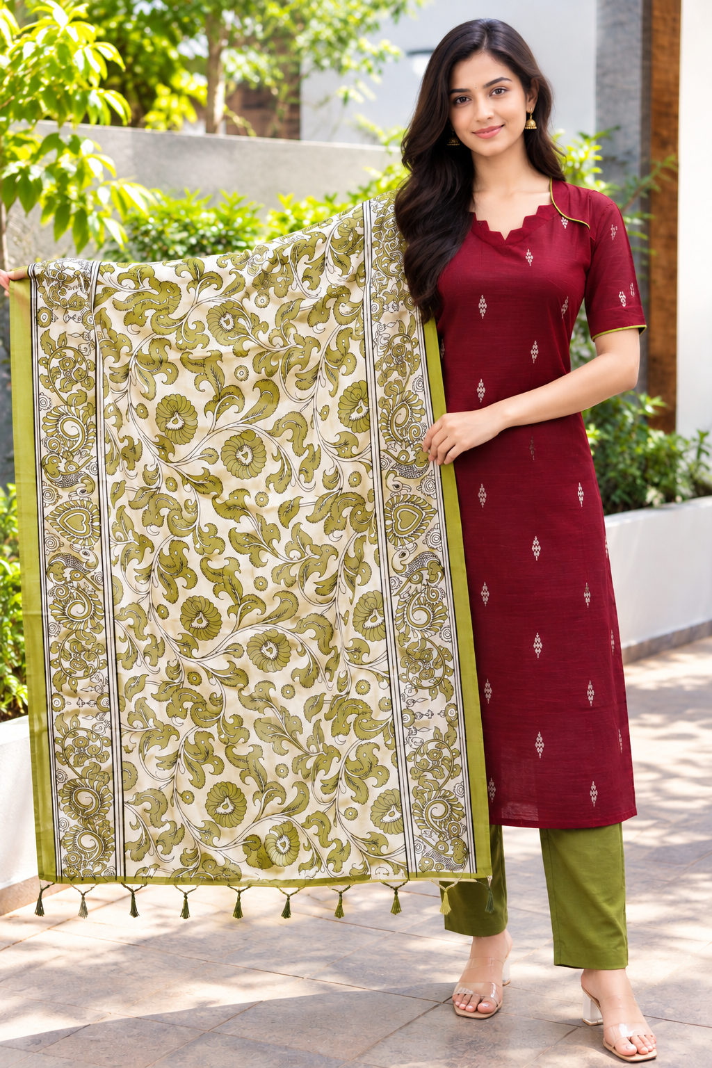 3 Pcs Rawsilk Kurti Set