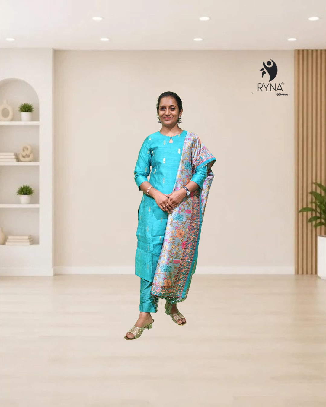 3 Pcs Rawsilk Kurti Set